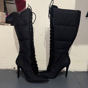 INC International Concepts Black Lace-Up Heeled Boots